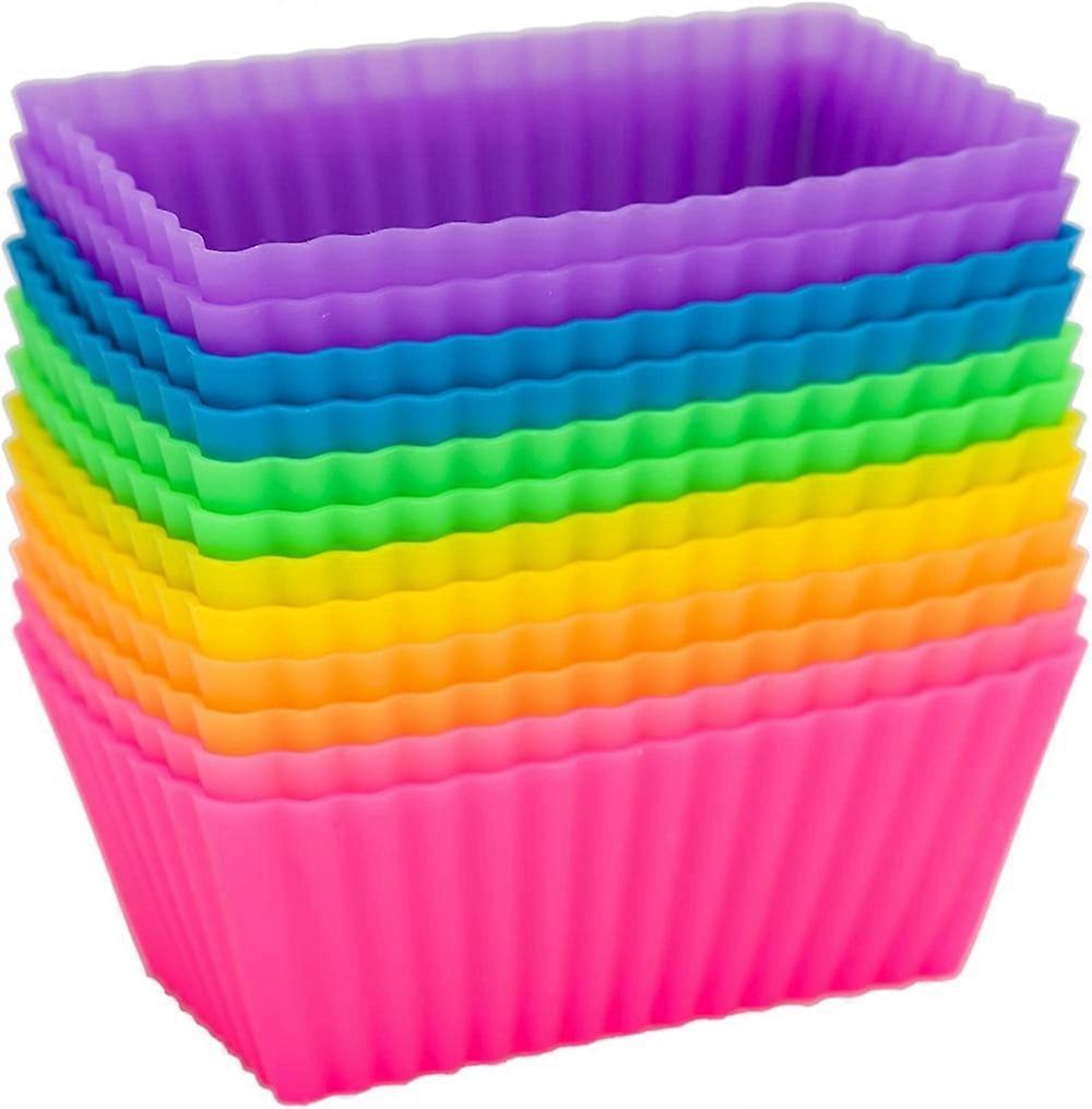 NOGIS Rectangular Silicone Cupcake Liners for Baking 12-Pack Reusable Non-Stick BPA Free Muffin Liners Baking Cups Molds for Baking, Box Accessories