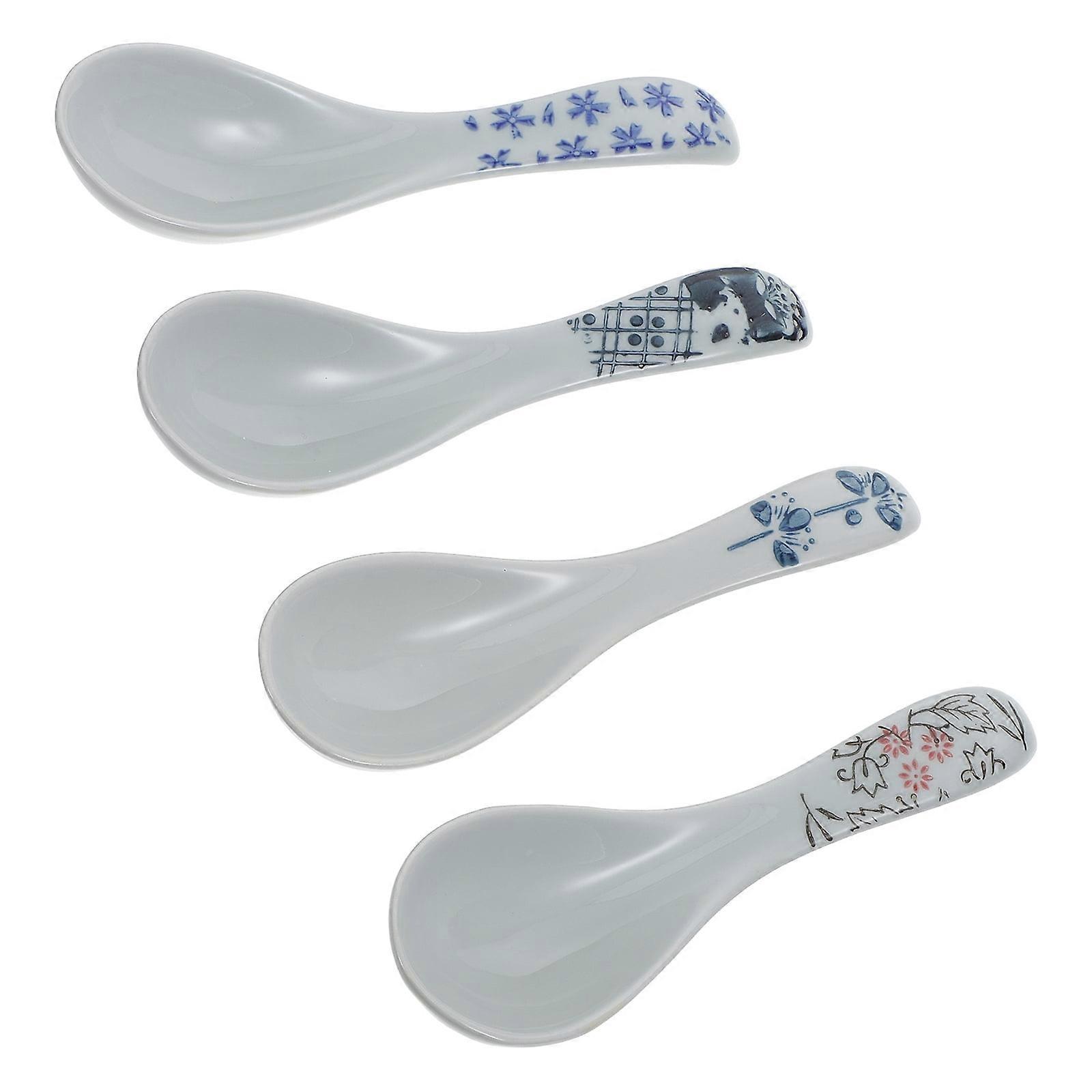 4 Pcs Ceramics Cucharas Para Postres Soup Dumpling Spoon Short Handle Tableware