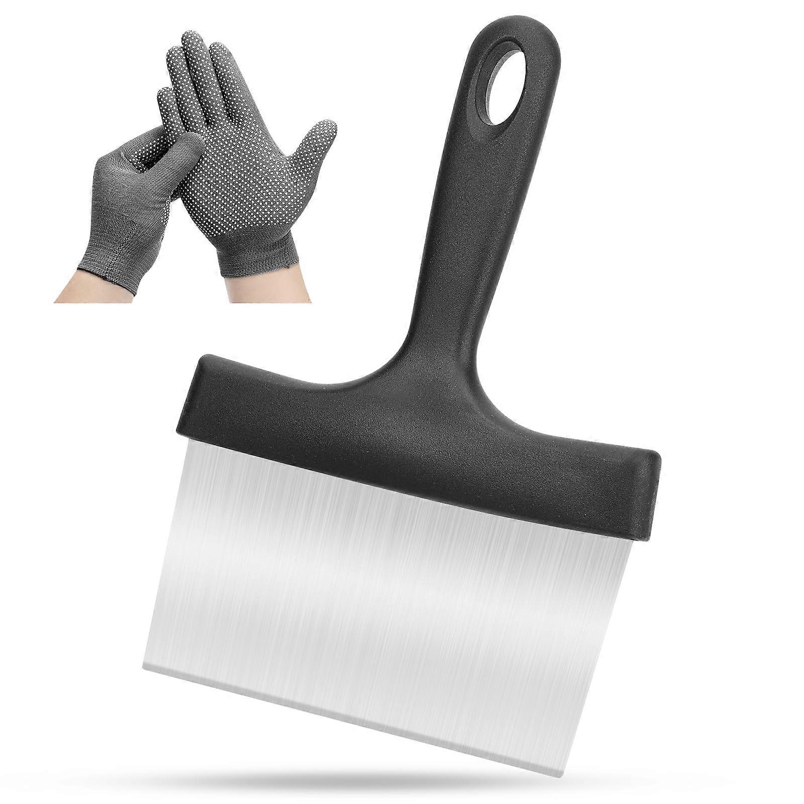 Heavy Duty Stainless Steel Griddle Scraper for Blackstone Grill with Ergonomic Handle and Glove