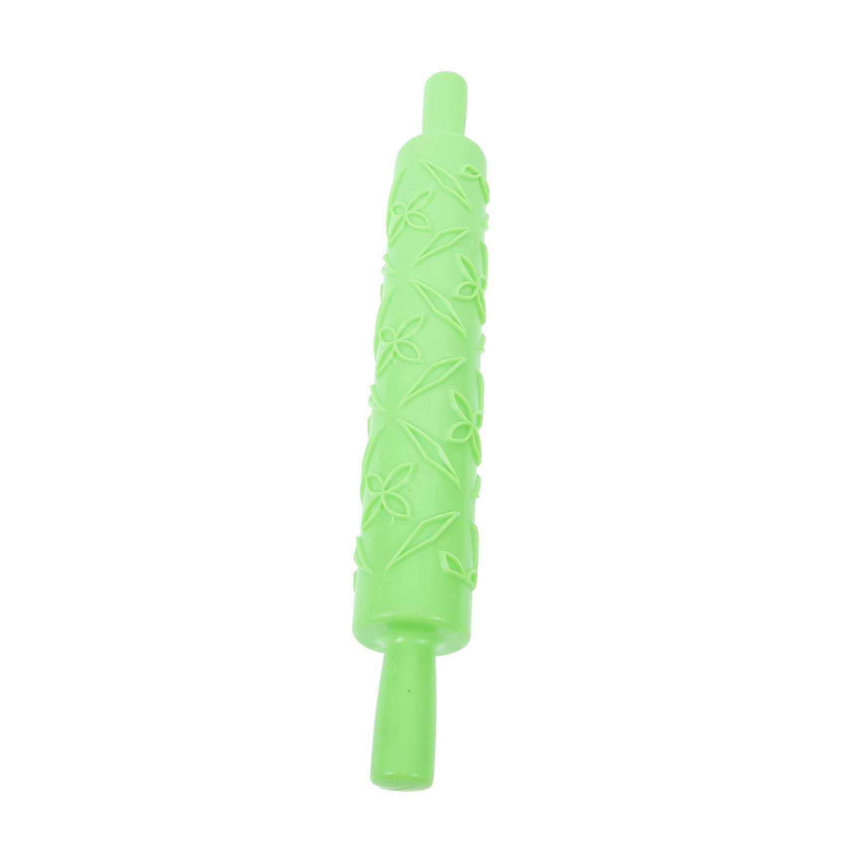 Embossed Rolling Pin for Fondant and Pastry Dough, Plastic Bread Roller for Cake Decorating Green