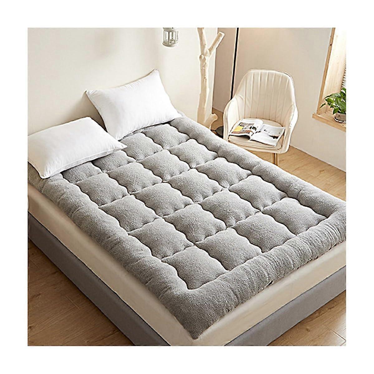 Extra Thick Lamb Wool Mattress Topper Full Size Light Gray – Warm Breathable Comfort with Secure Straps