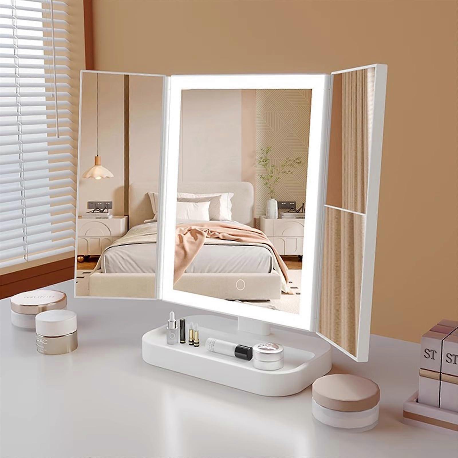 LED Makeup Mirror with 1X 2X 3X Magnification, Touch Control Lighting, Rechargeable TypeC, 3 Color Modes