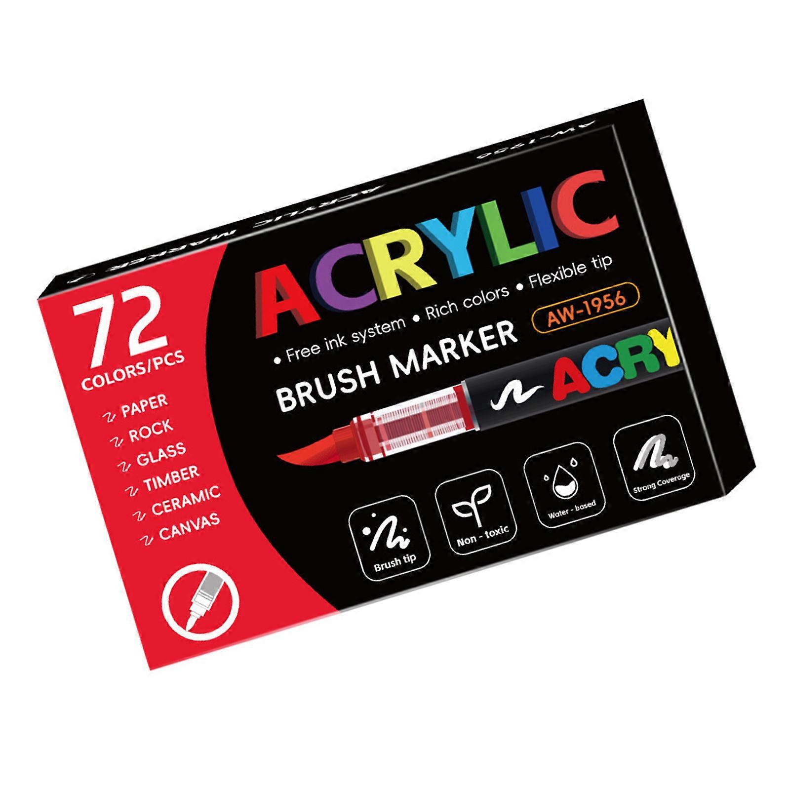 Multipurpose Liquid Acrylic Paint Pen Soft Brush Tip Acrylic Marker Pens for Drawing Scrapbooking Card Making Journaling Multicolor