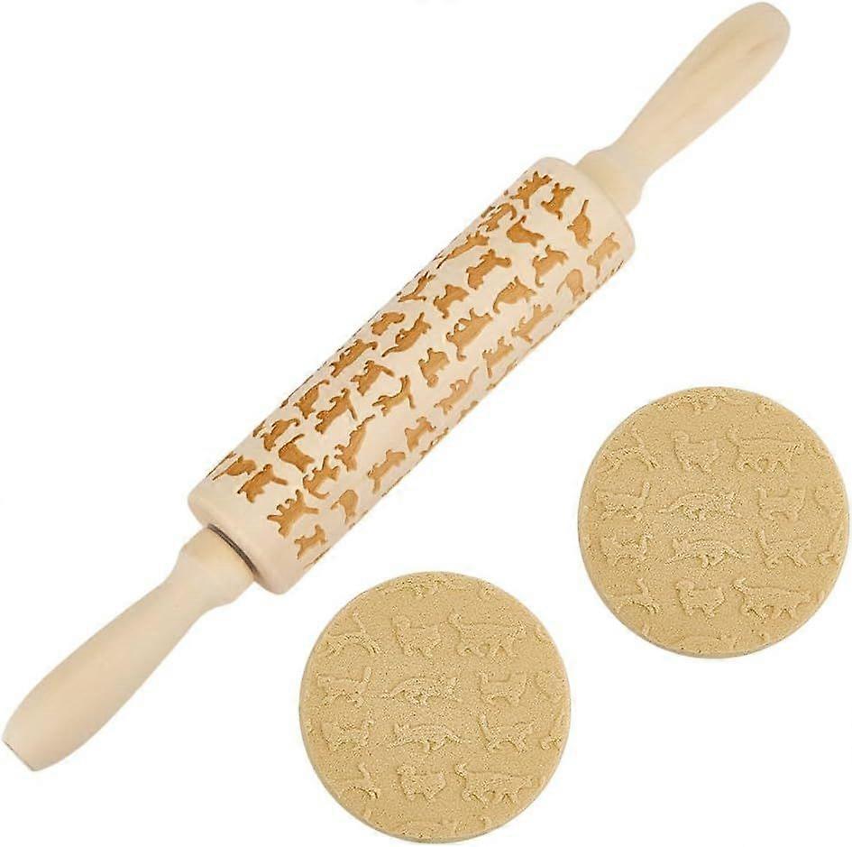 Cat Embossed Wooden Rolling Pin 34cm Long Rolling Pin for Baking Biscuits 3D Pattern DIY Kitchen Tool Baking Accessories Homemade Bakery Pastry Cookie
