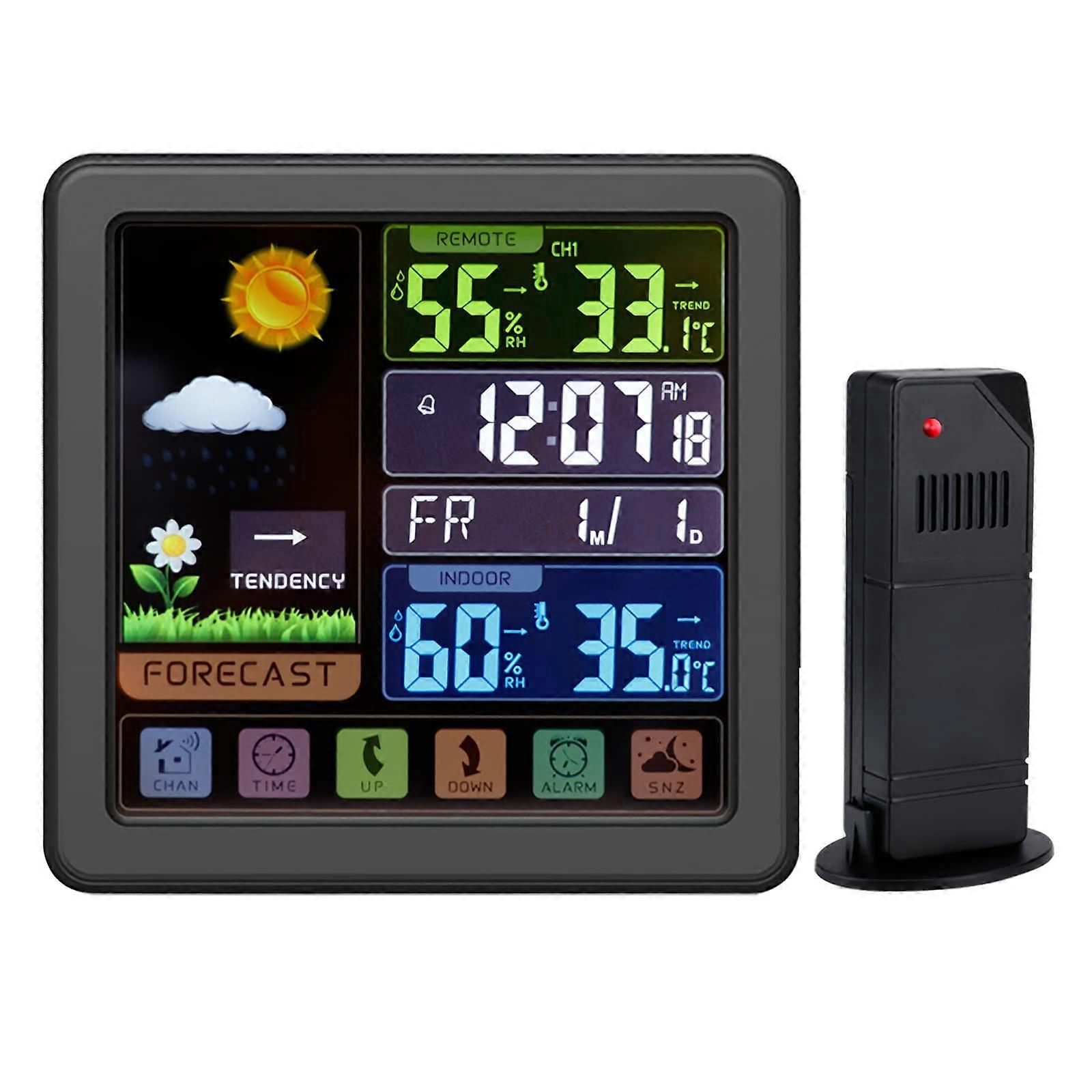 Wireless Indoor Outdoor Weather Station with LCD Display, Digital Thermometer Hygrometer Clock