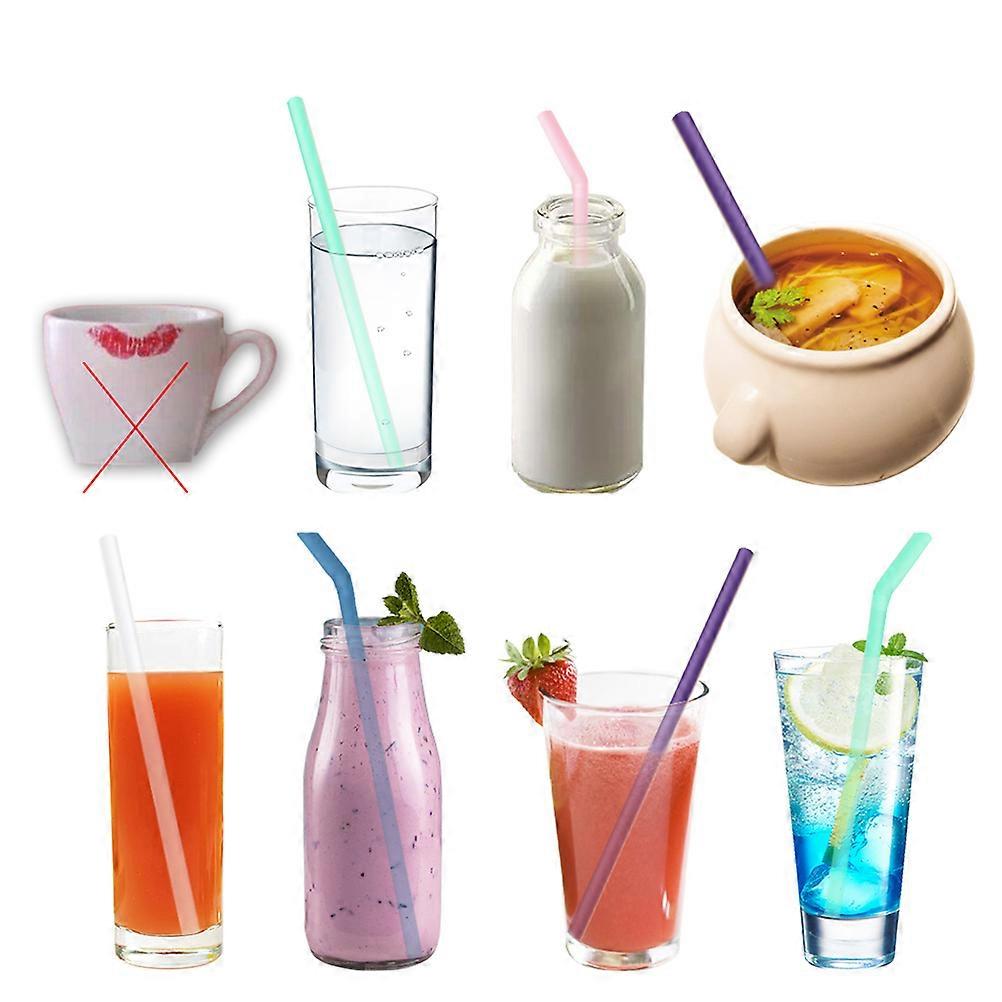 Silicone Folding Drinking Straw Set Reusable Bent Tube 6Sets Included