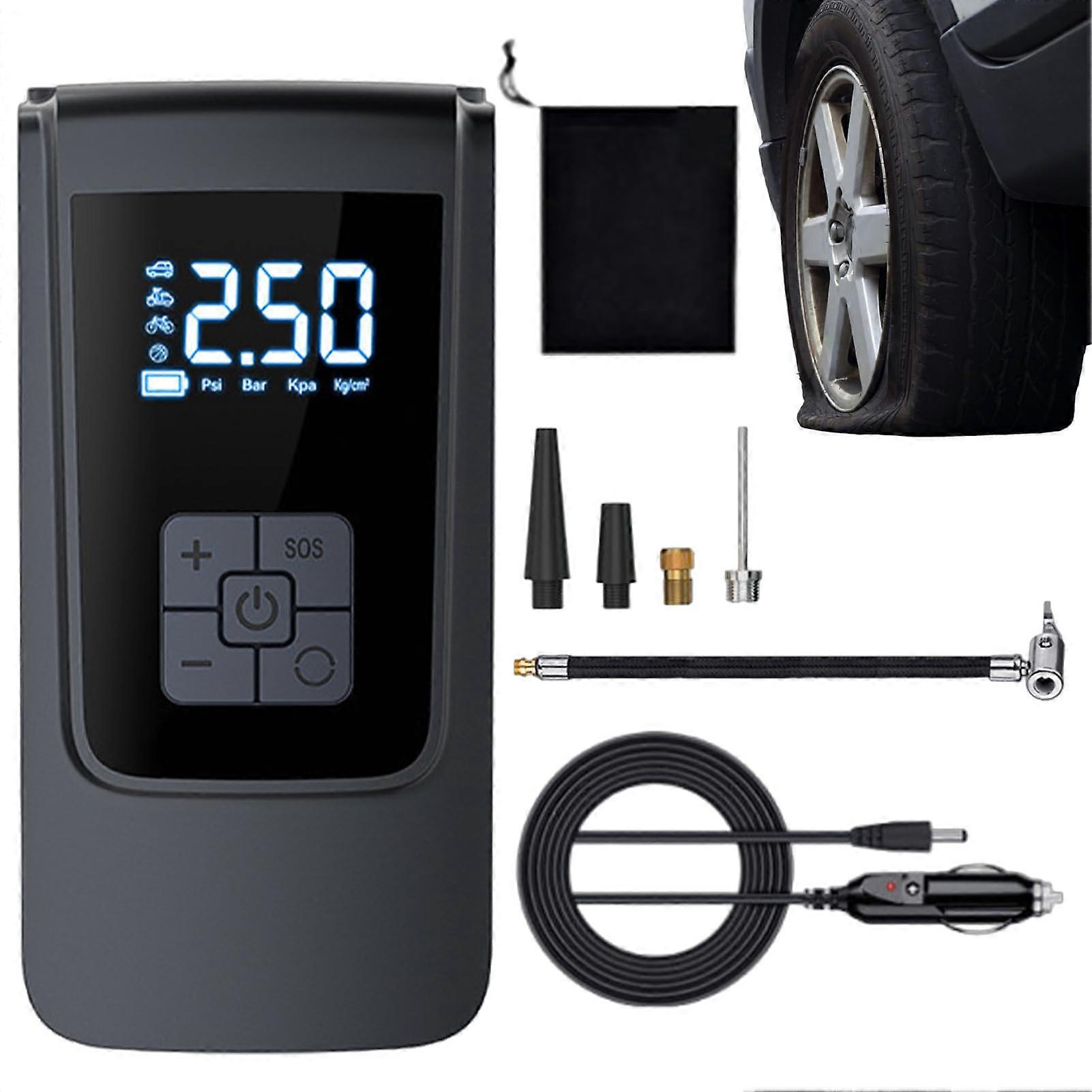 Portable Tire Inflator with Auto Shutoff, Rechargeable Cordless Air Pump for Car and Bike with LED Light