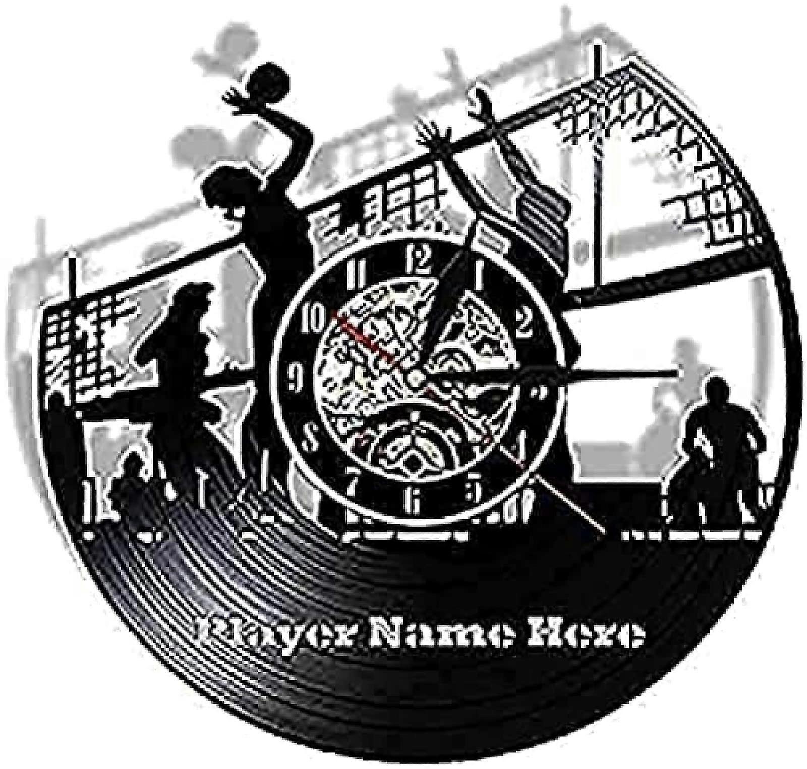 Silent Wall Clock with Large EasyRead Quartz Display for Bedroom or Office Retro Volleyball Design