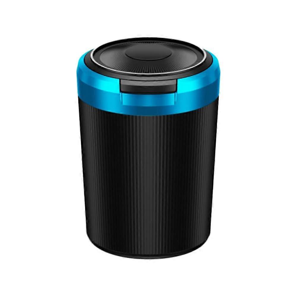 Car Ashtray with Lid and LED Light, Smokeless Fireproof Design for Cigarettes, Black and Blue