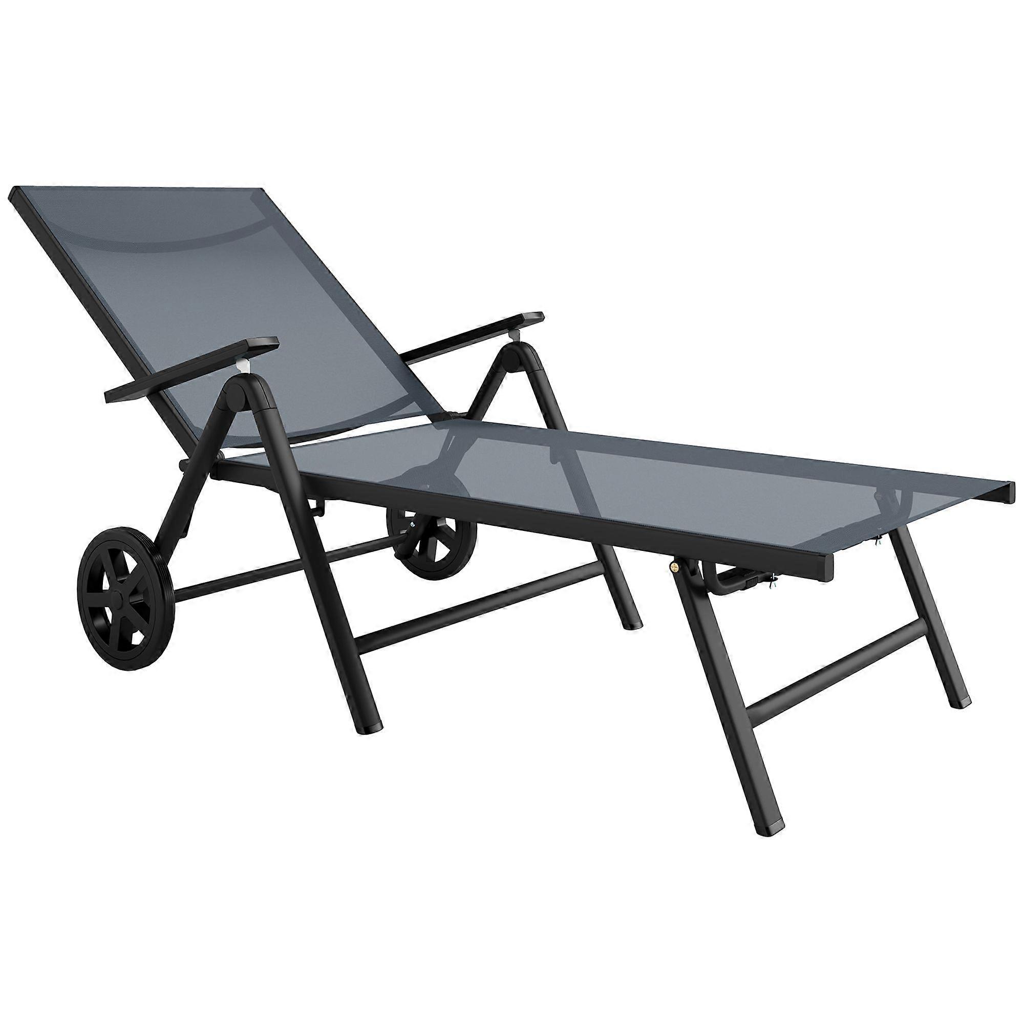 Folding Sun Lounger with Wheels Adjustable Recliner