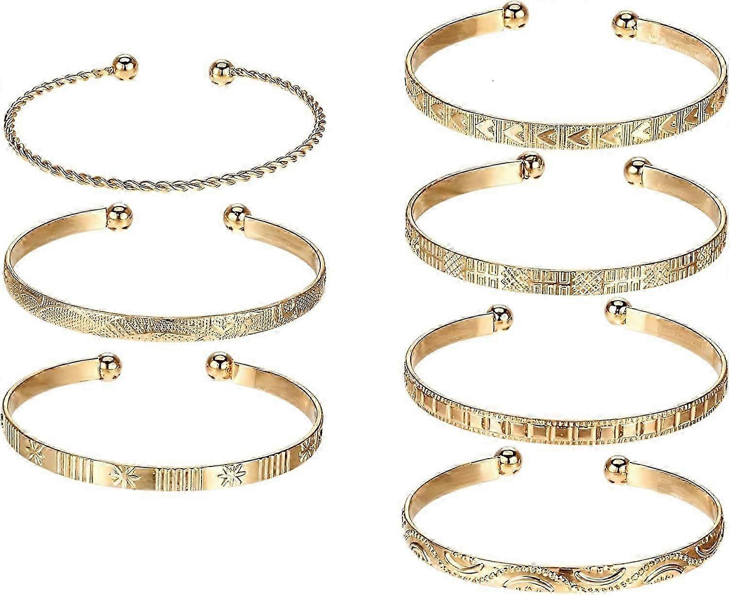7 PCS Open Gold Bracelet Stack Adjustable Bangle for Women Gold Bangles Stack for Women Multi Layer Stackable Cuff Bracelet Set