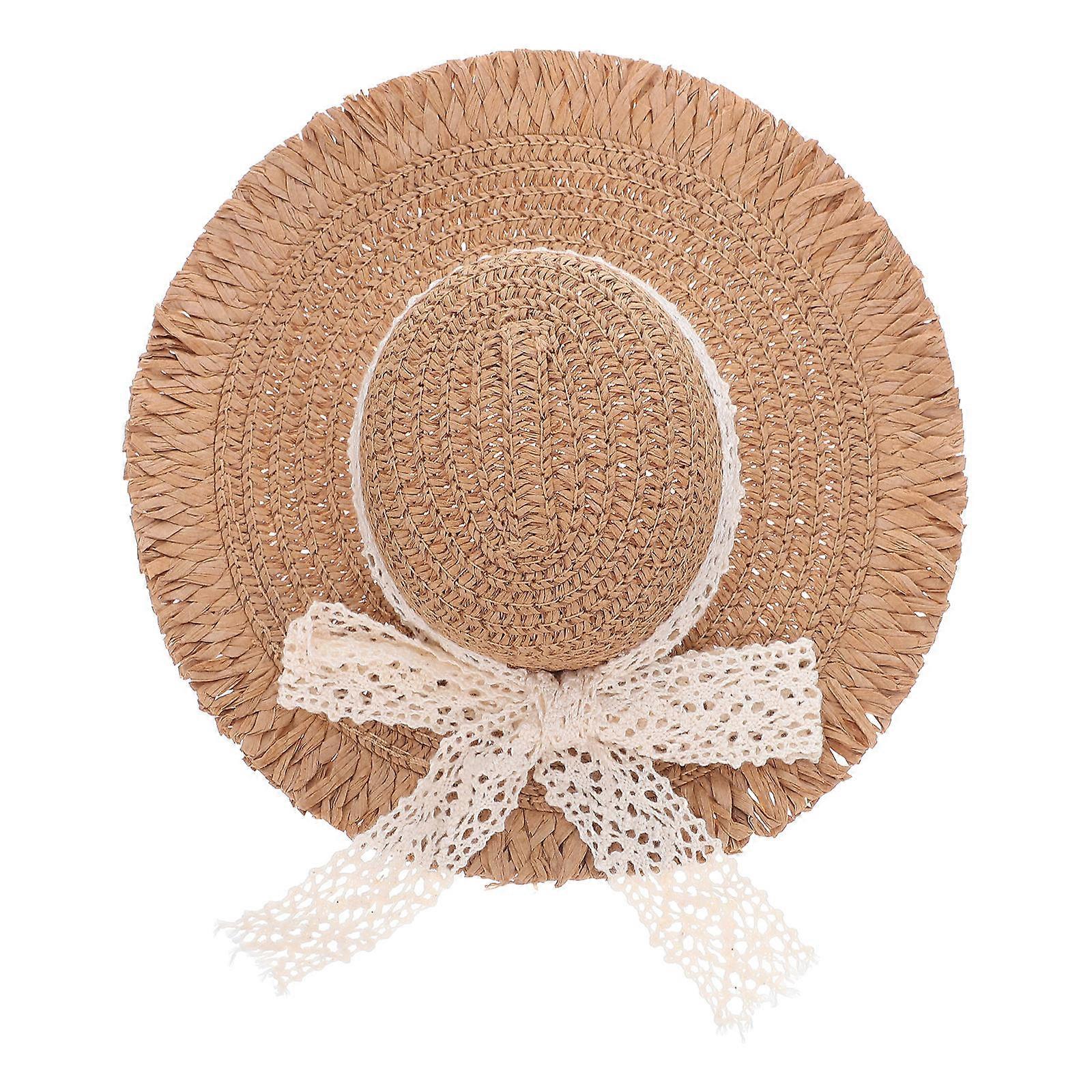 Mini Straw Hats Miniature Doll Hat for Doll Craft Light Brown