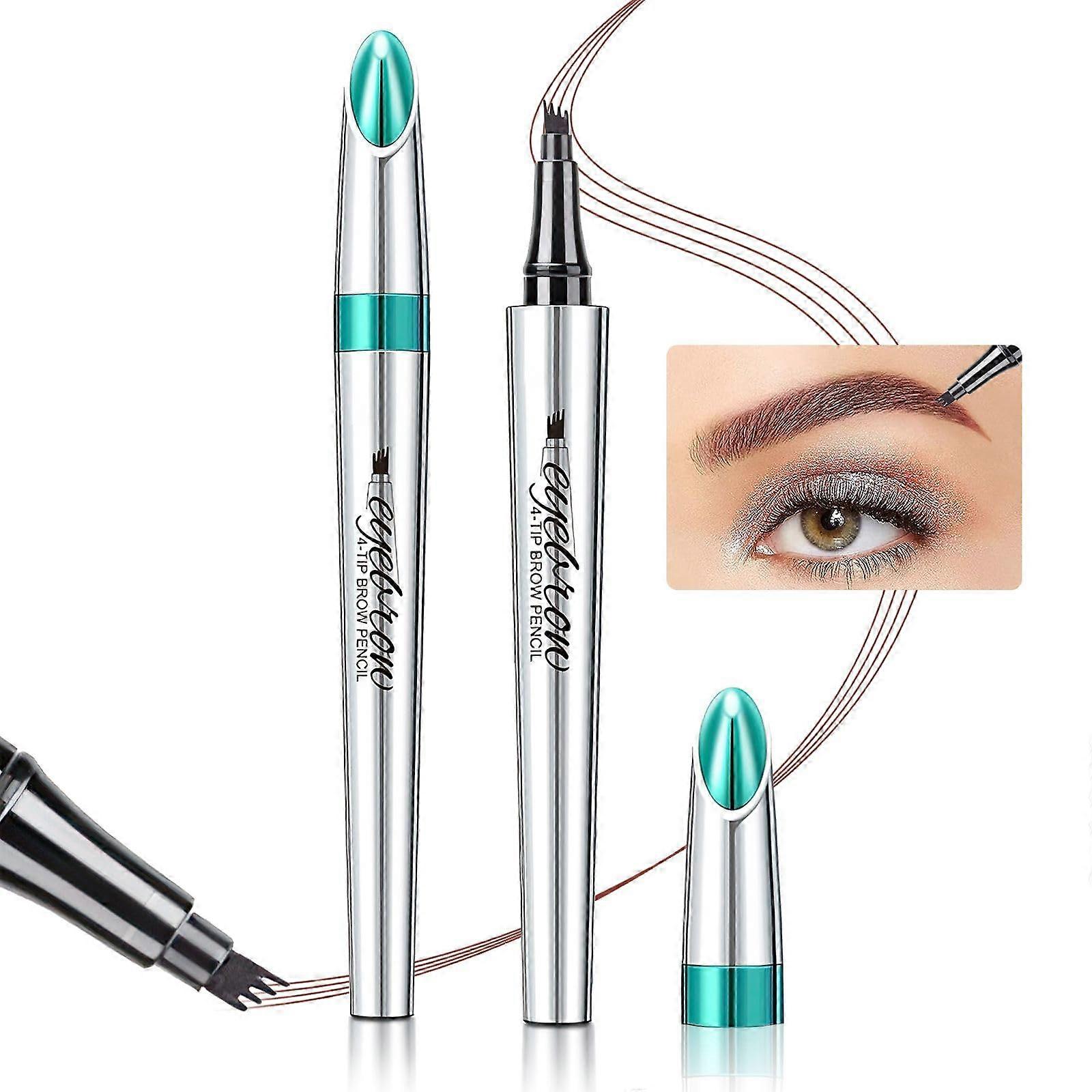 Eyebrow Microblading Pen 4Tip Waterproof SmudgeProof Long Lasting Brow Pencil Reddish Brown