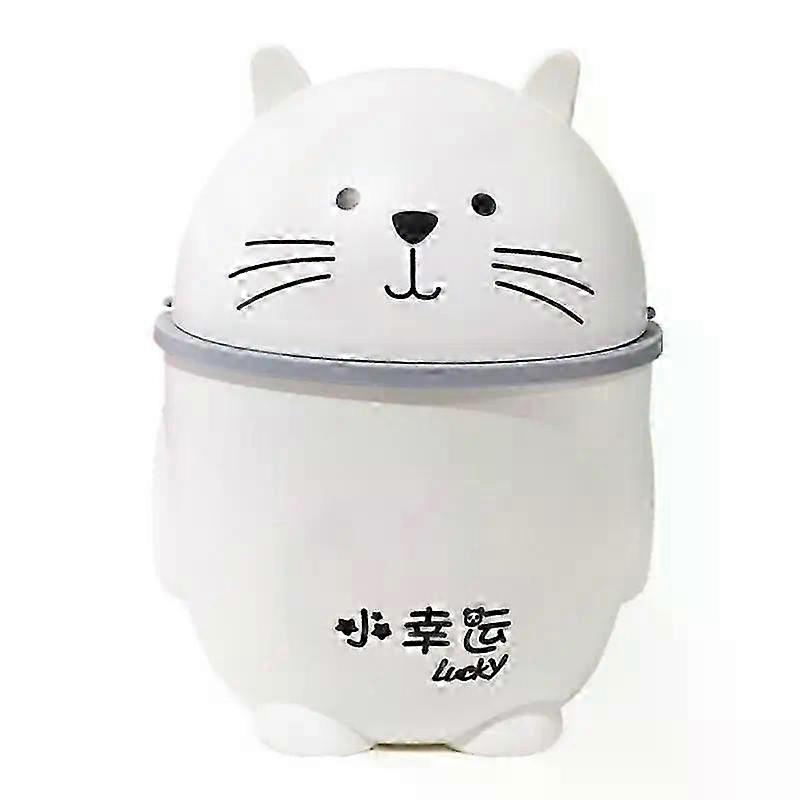 Desktop Trash Can with Lid, Wide Opening, Compact Plastic Waste Bin for Home Office Table