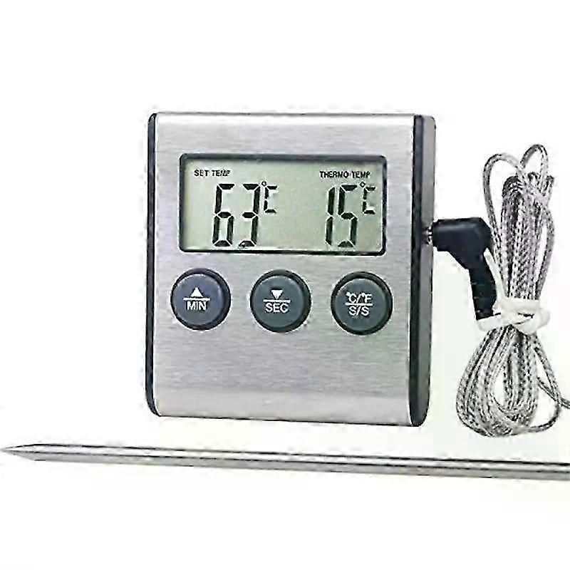 Digital Meat Thermometer with Probe, Large Display, Timer, Magnetic Back for Oven BBQ Grill