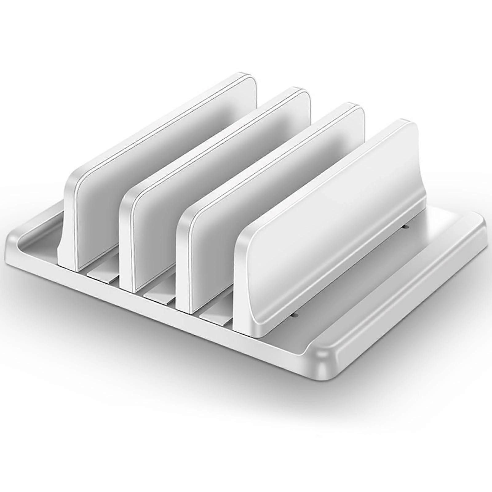 Vertical Laptop Stand with Automatic Clamping, Adjustable Docking Station for Laptop and Phone, White