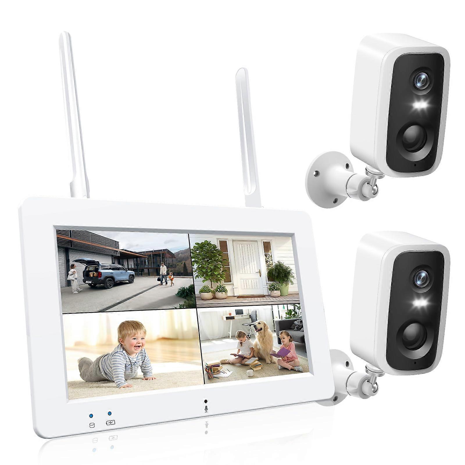 Wireless Security Camera System with 7' Touchscreen, 2PCS 4MP Outdoor Cameras, Color Night Vision, TwoWay Audio
