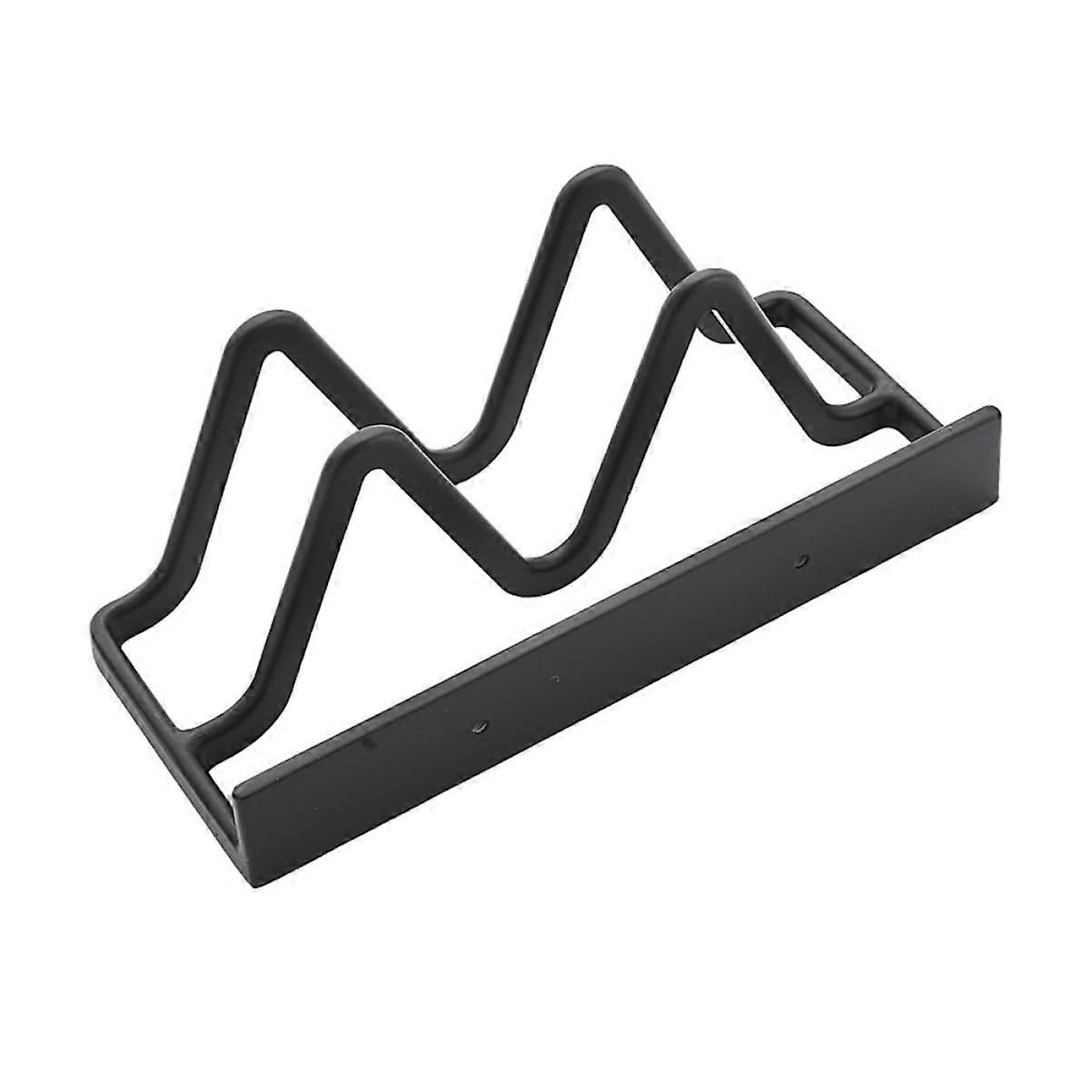 Pot Lid Organizer Black Wall Mounted Rack Stainless Steel Rust Resistant Space Saving Kitchen Storage