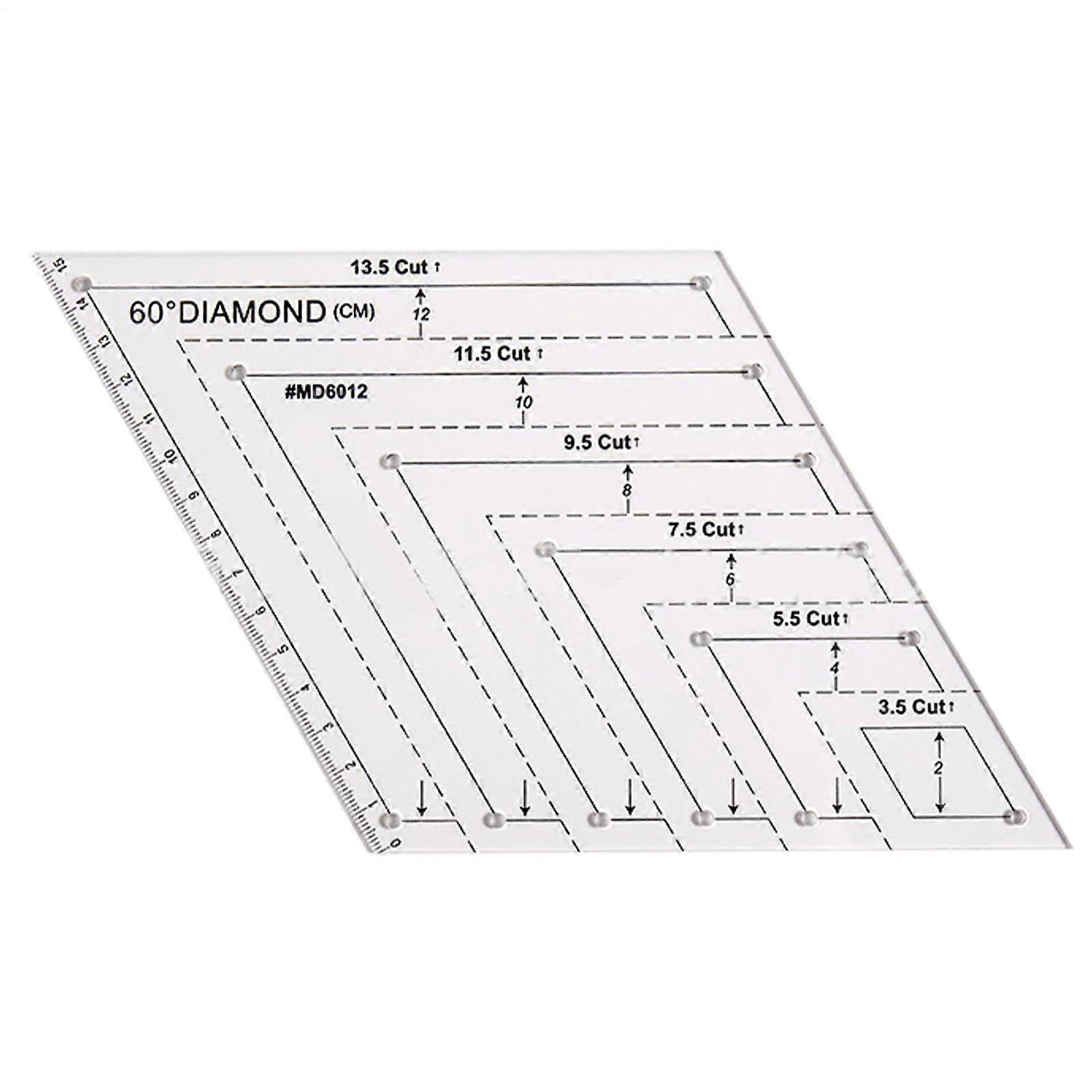 60 Degree Rhombus Quilting Template Ruler with AntiSlip Edges for Precise Fabric Cutting