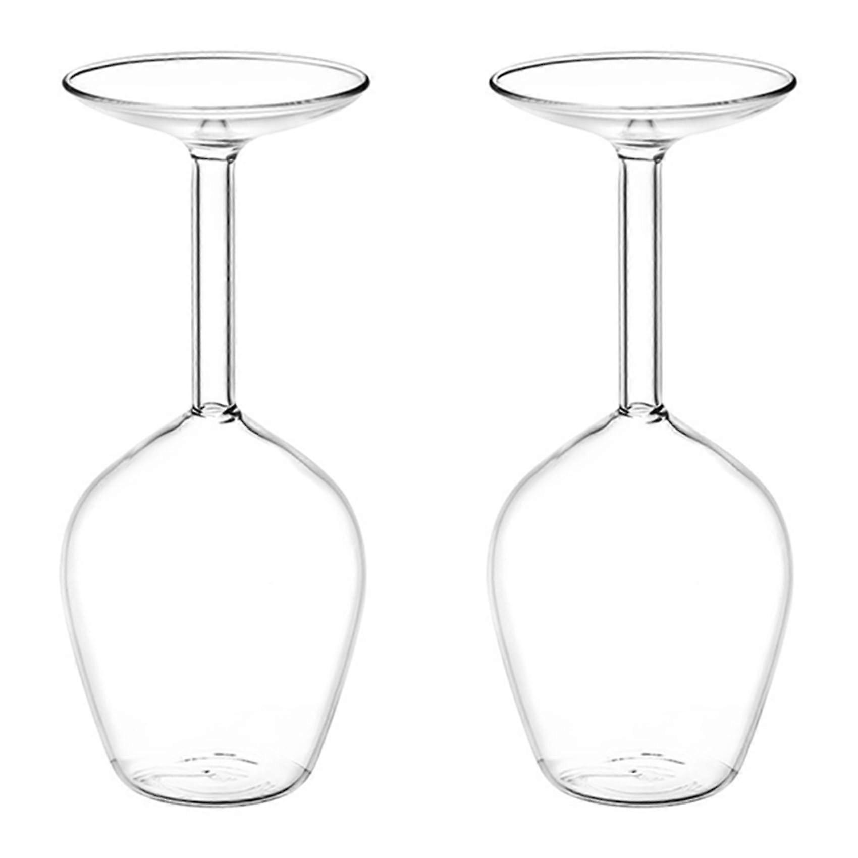 2X Borosilicate Upside Down Wine Glasses 14oz Long Stem Elegant Funky Stemmed Design