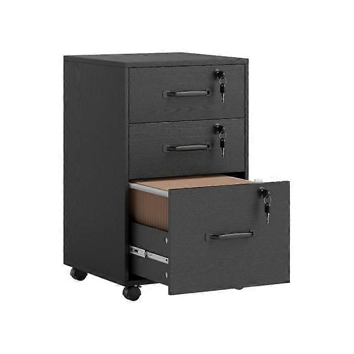 Three Drawer Wood-Effect Filing Cabinet - Black