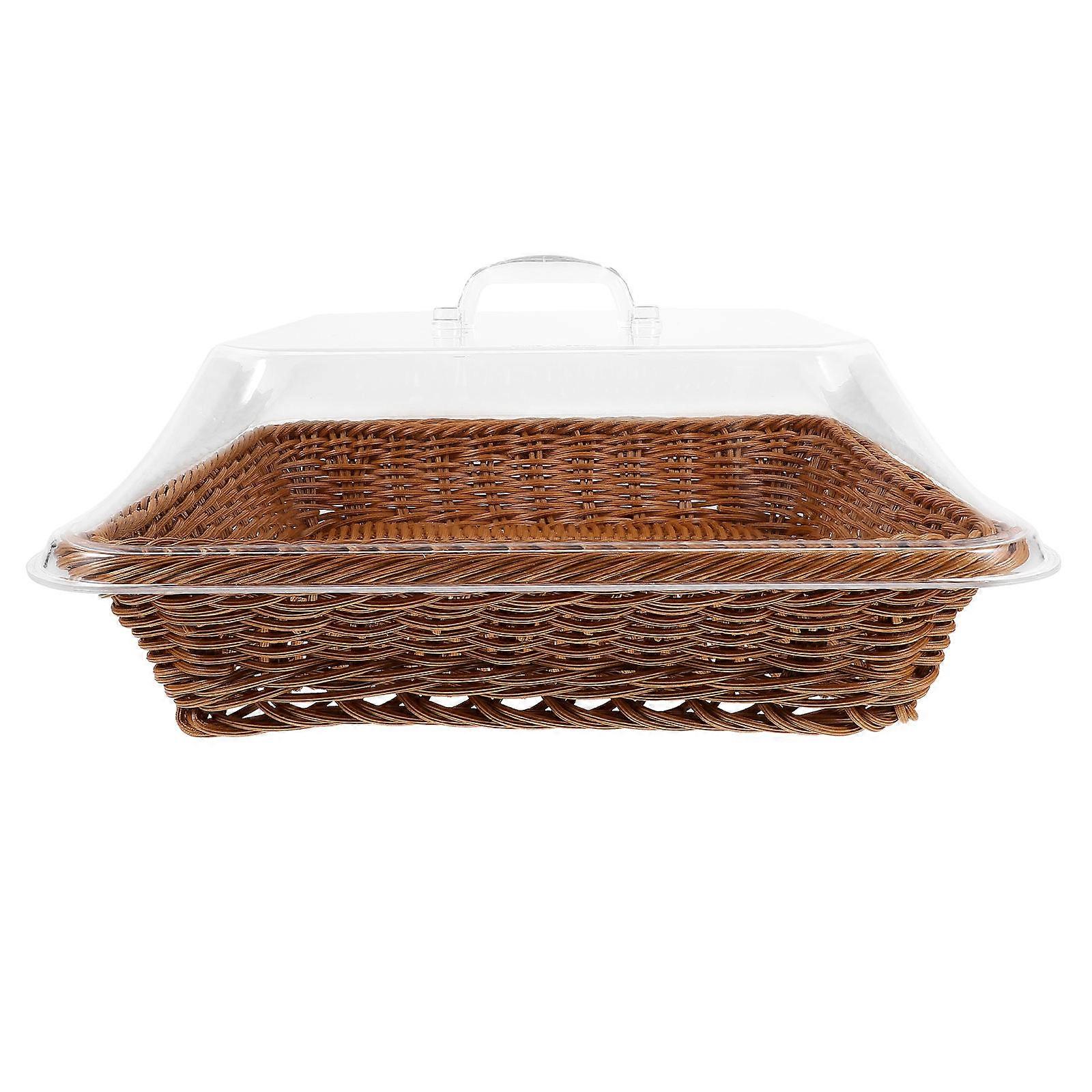 Bread Basket with Lid Brown for Food Serving 2Pcs Tabletop Basket