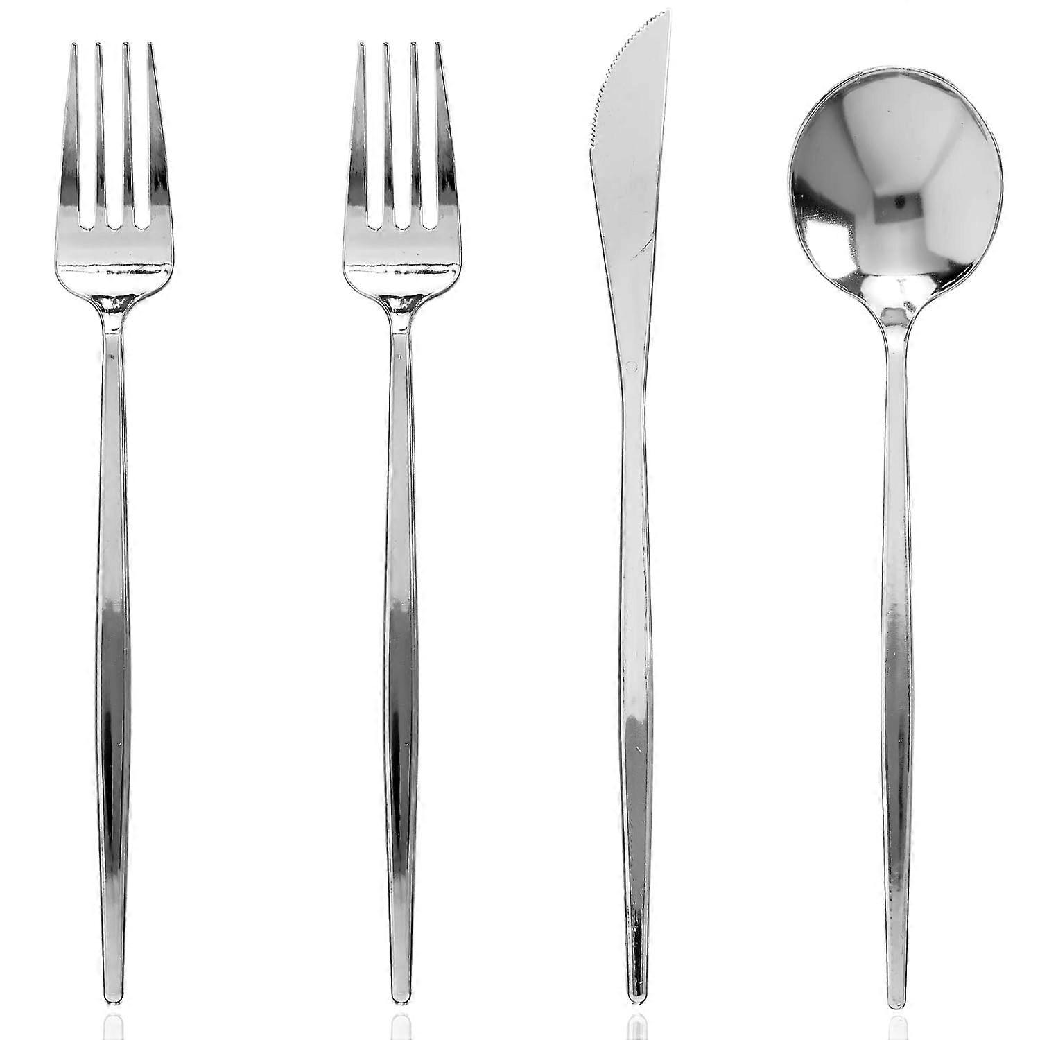 80 Count Silver Plastic Flatware Set Elegant Disposable Silverware for Weddings and Parties