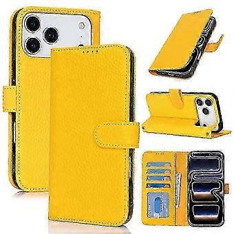 Leather Stand Case with Litchi Pattern & RFID Protection for iPhone 17 Pro Max Accessories XY1
