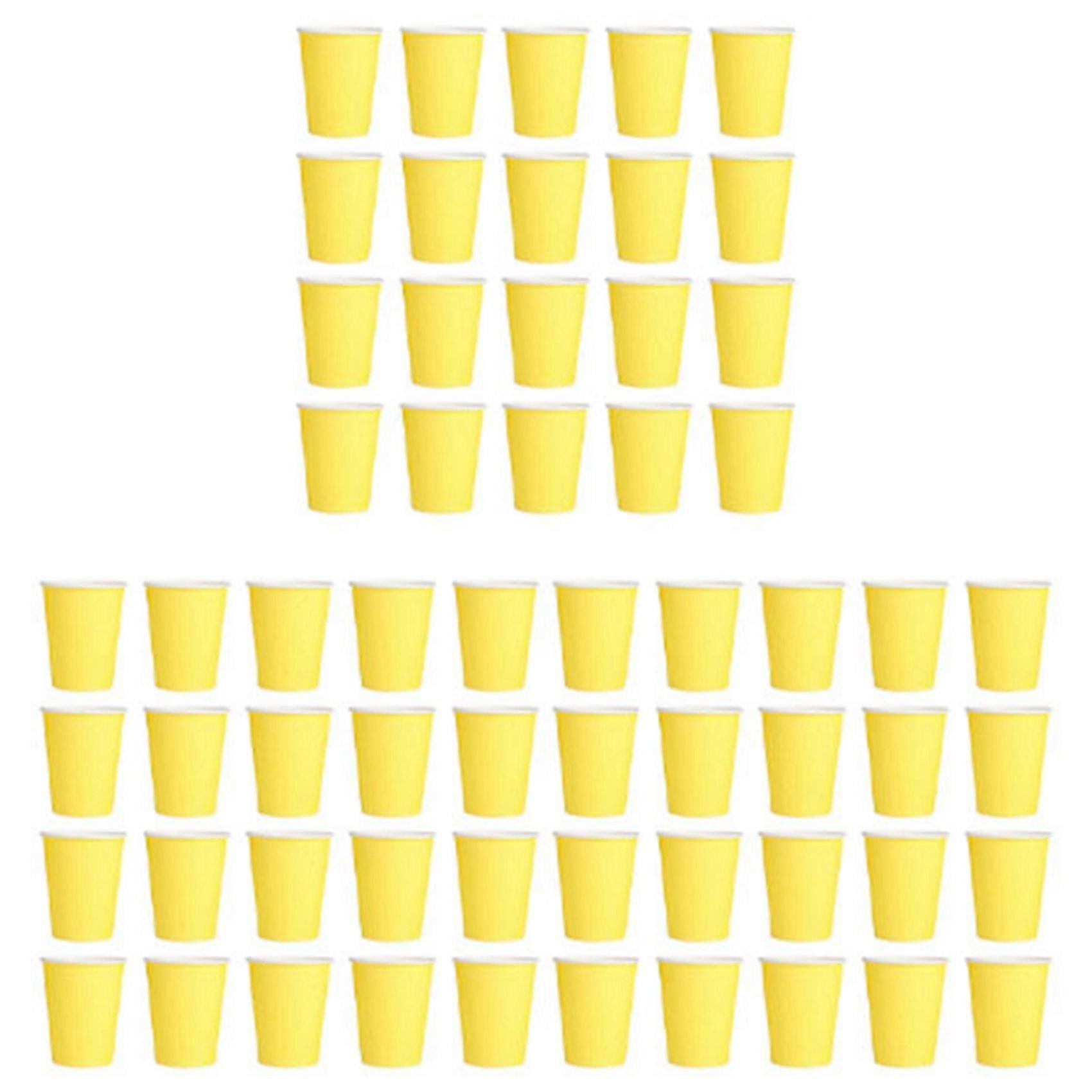 60 Paper Cups (9oz) - Plain Solid Colours Birthday Party Tableware Catering(Yellow)