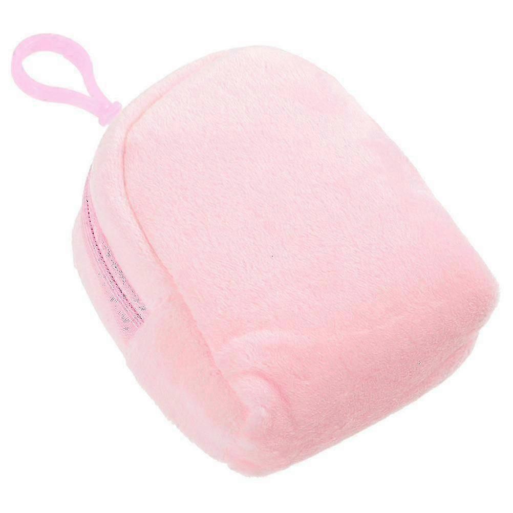 Pink Plush Bag for Storage Small Plush Pouch with Keychain