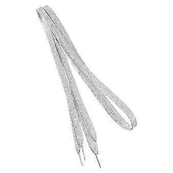 Garneck 1 Paar 1,1 m lange, glitzernde, flache Schnürsenkel, modische Schuhbänder, Sneaker-Schnürsenkel aus Segeltuch (Silber)