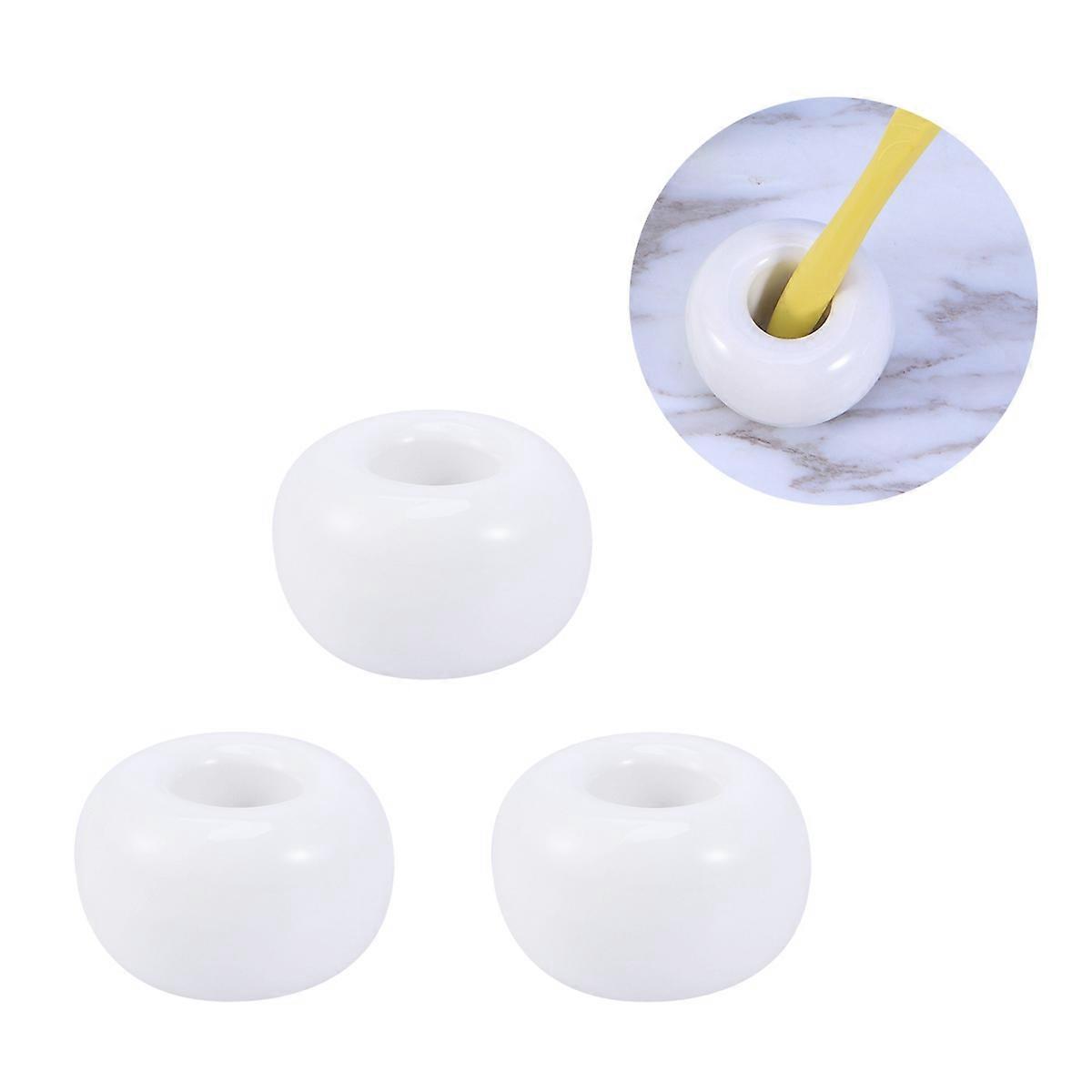 Toothbrush Stand Ceramic Base for Storage Use 3Pcs Round Creative White