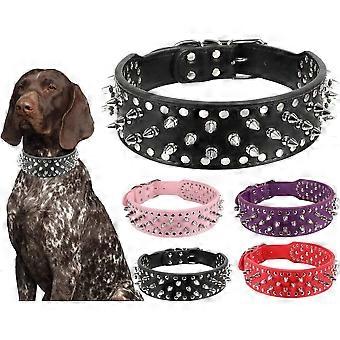 Spiked Dog Collar Rivet Studded Adjustable PU Leather Spikes Collar for Medium Large Dogs 2" Wide Spike Collars
