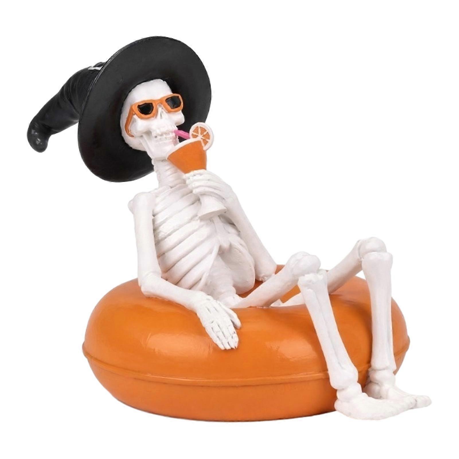 Skeleton Ghost Figurines with Float Ring for Halloween Party Decor for Pool