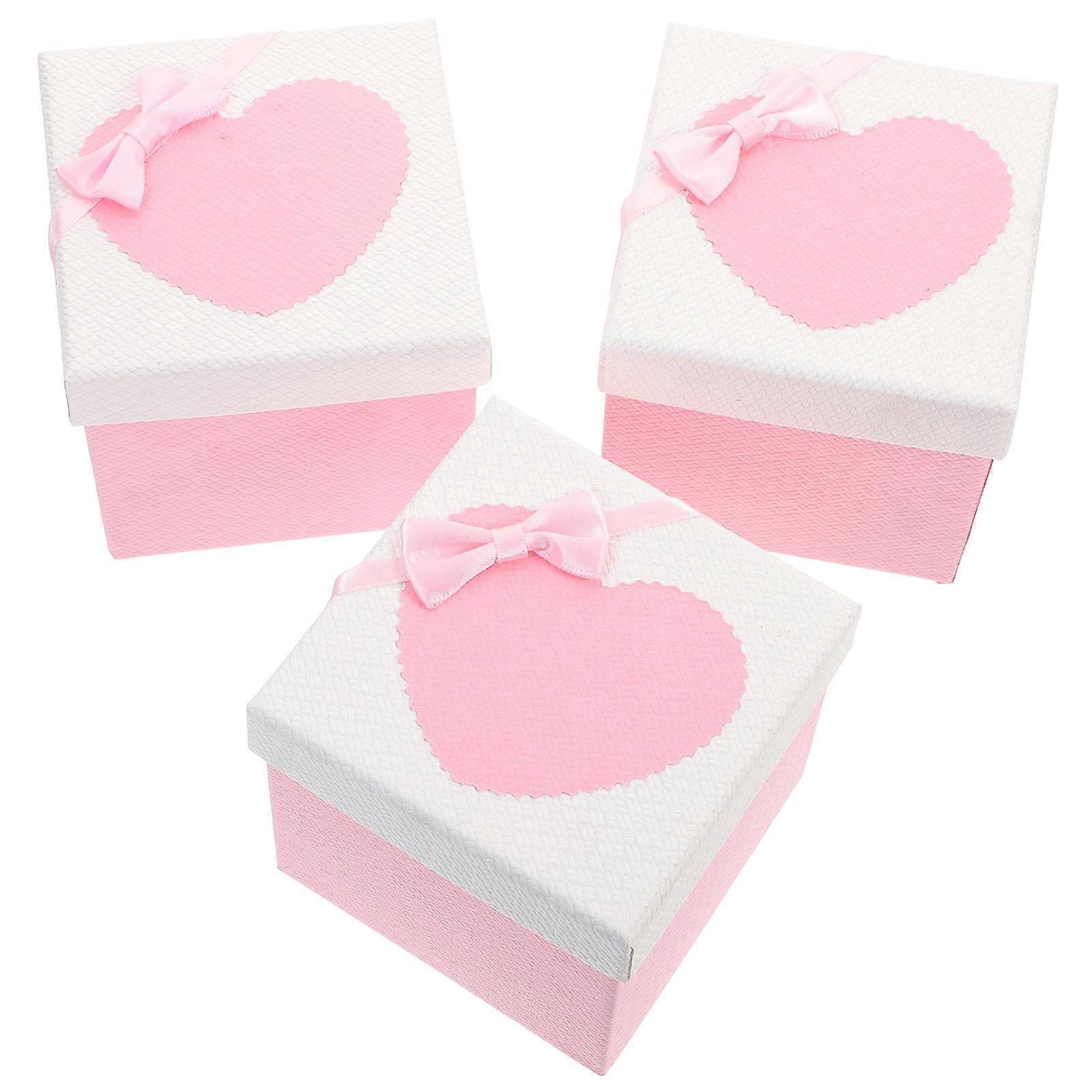 Squared Gift Boxes Pink Small Boxes for Decor 3Pcs with Lids