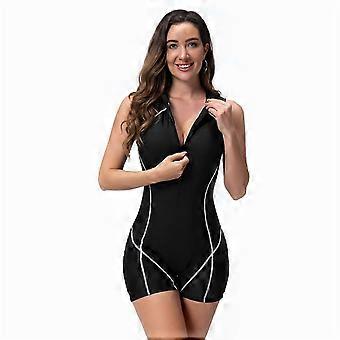 Conjoined Women's Swimsuit Full Coverage Sun Protective Wetsuit Safe Fabric Stretchy For Water Activity Black