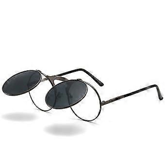 Retro ronde 80 's Flip Up Steampunk zonnebril spiegel Vintage cirkel zonnebril brillen voor mannen vrouwen