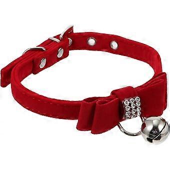 Adjustable Red Velvet Cat Collar with Rhinestone Decoration and Pet Dress up Feature for Daily Wearing, Stylish Fleece Material Pet Cat Collar-xxy