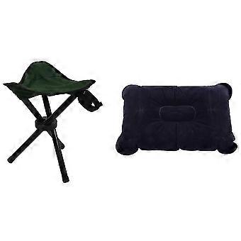 Folding Tripod Stool Lightweight Fishing Chair &amp; Folding Air Inflatable Pillow Double Sided Flocking Cushion
