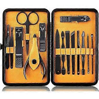 Winter promotion,Professional Nail Clippers Pedicure Kit Cuticle Trimmer, 15pcs Manicure Kit Women Men Pedicure Set with Exquisite Box(Yellow) SV