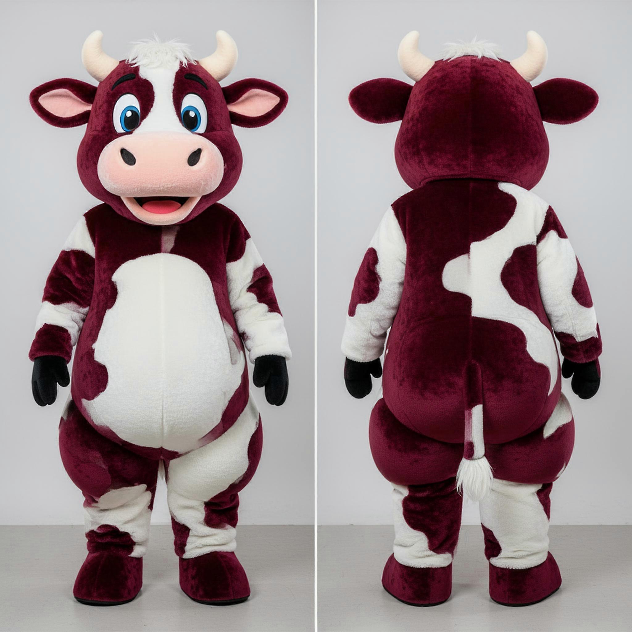 MASTICOT Maroon Rounded Holstein Cow Mascot