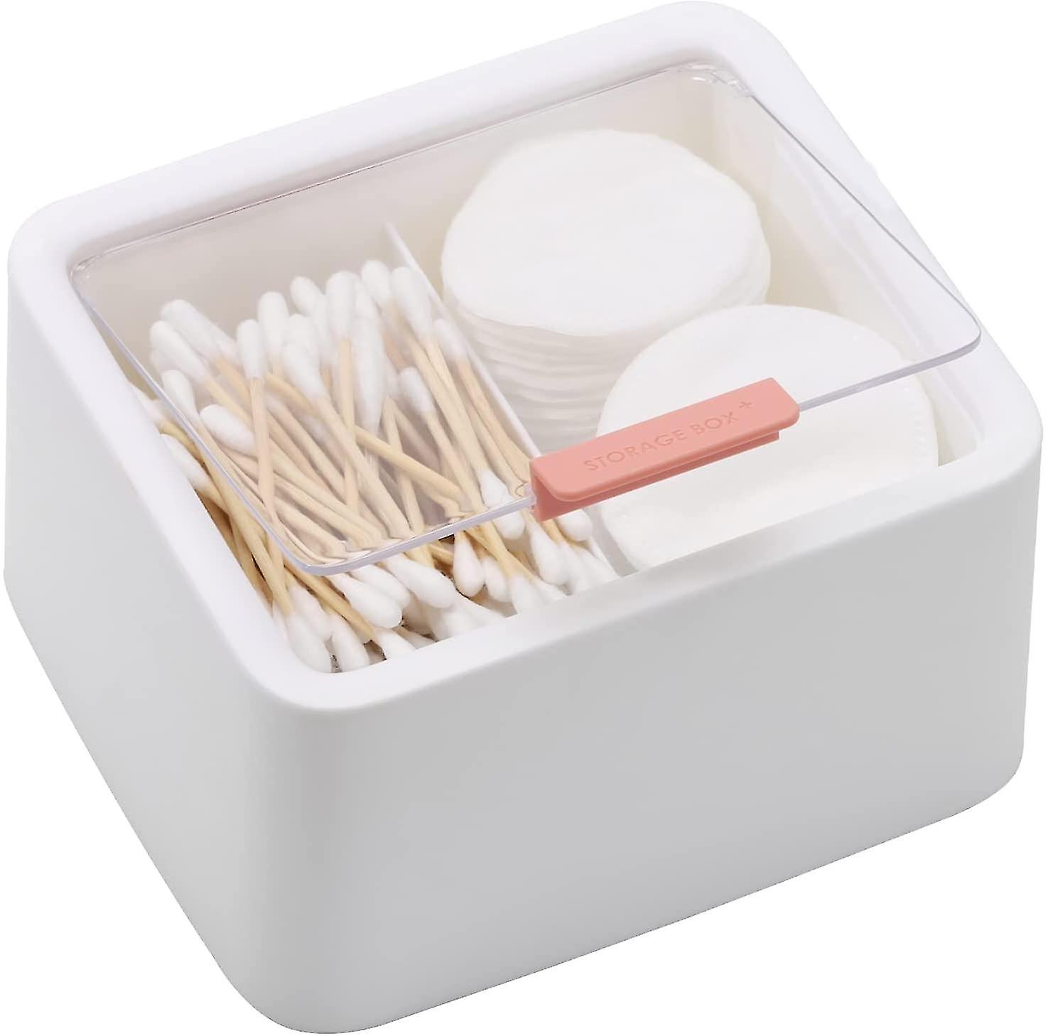 2 Slot Cotton Swab Ball Qtip Holder Jar Plastic Container Dispenser Box With Hinged Lid For Bathroom Home