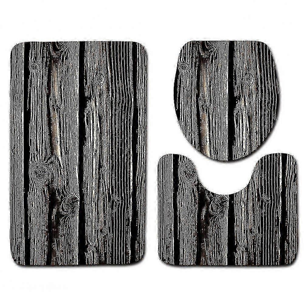 Non-Slip Flannel Bath Mat Set Tree Bark Style