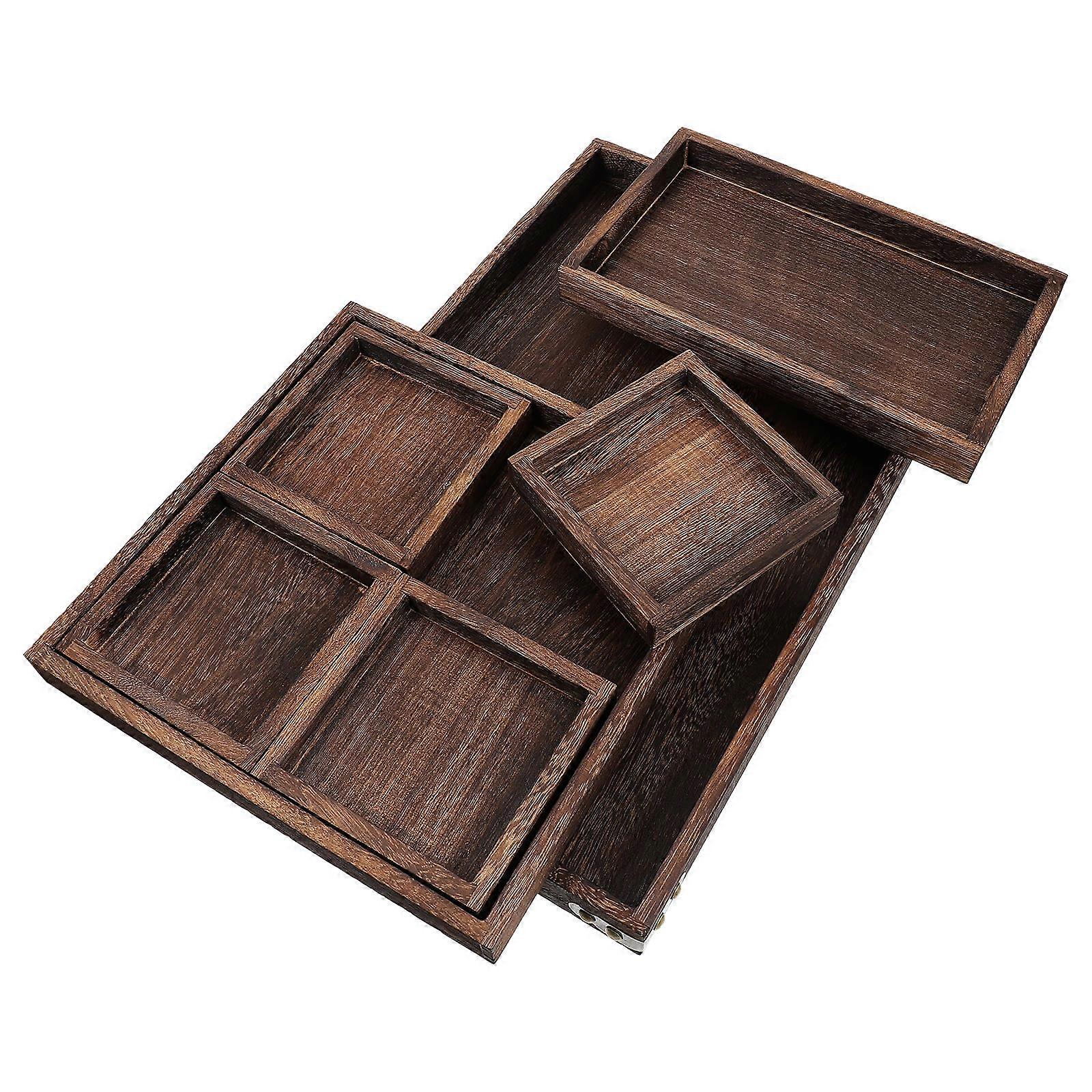 Wood Tray Practical Serving Tray for 1Pcs Rectangular Dark Brown