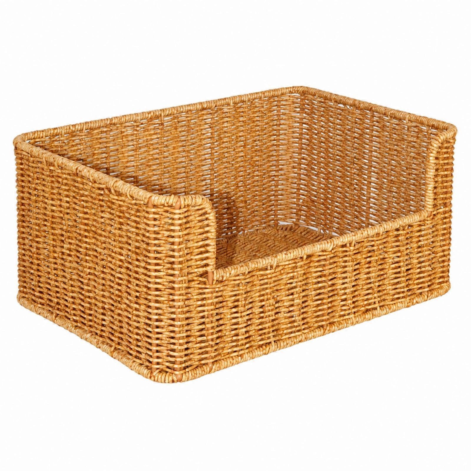 Open Front Storage Basket Sturdy Rectangular Woven Basket Long-Lasting