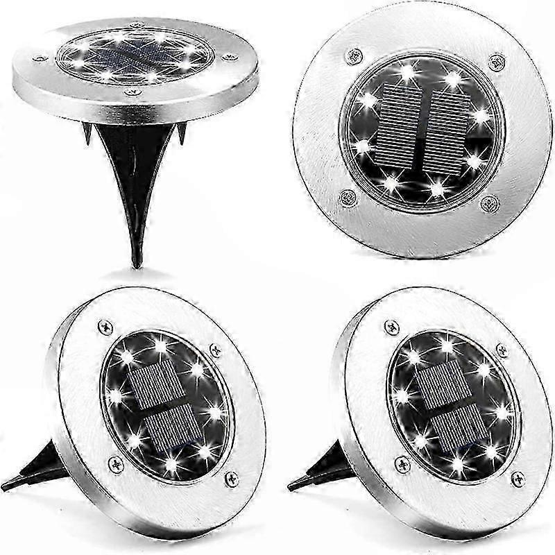 Solar-Powered LED Disk Ground Lights 4 Pack