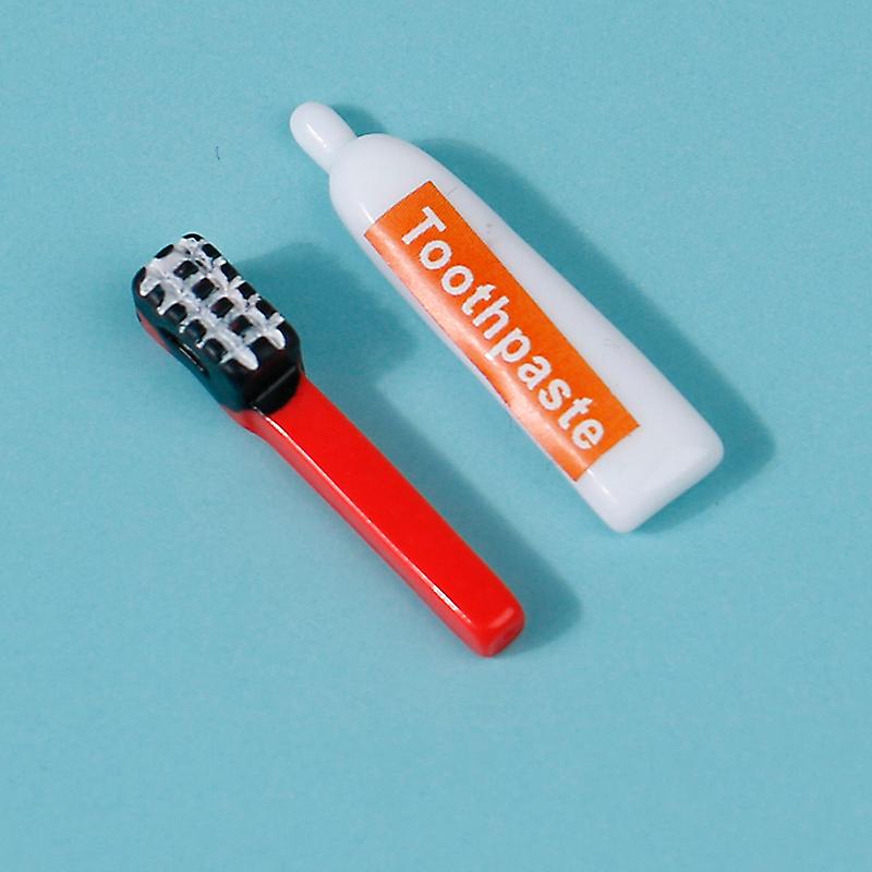 2pcs/set Dollhouse Resin Miniature Toothpaste Toothbrush Bathroom Model Playset
