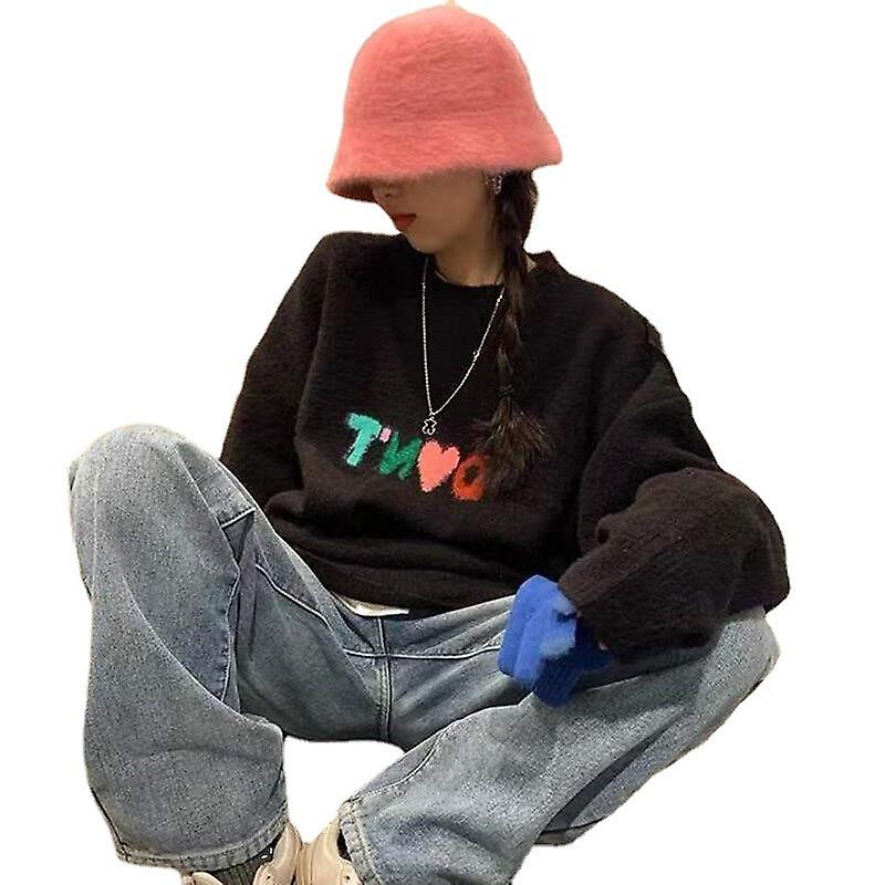 Colorful Letters Brocade Sweater Women's Small Lazy Winter Retro Japanese Gentle Loose Versatile Knitted Top