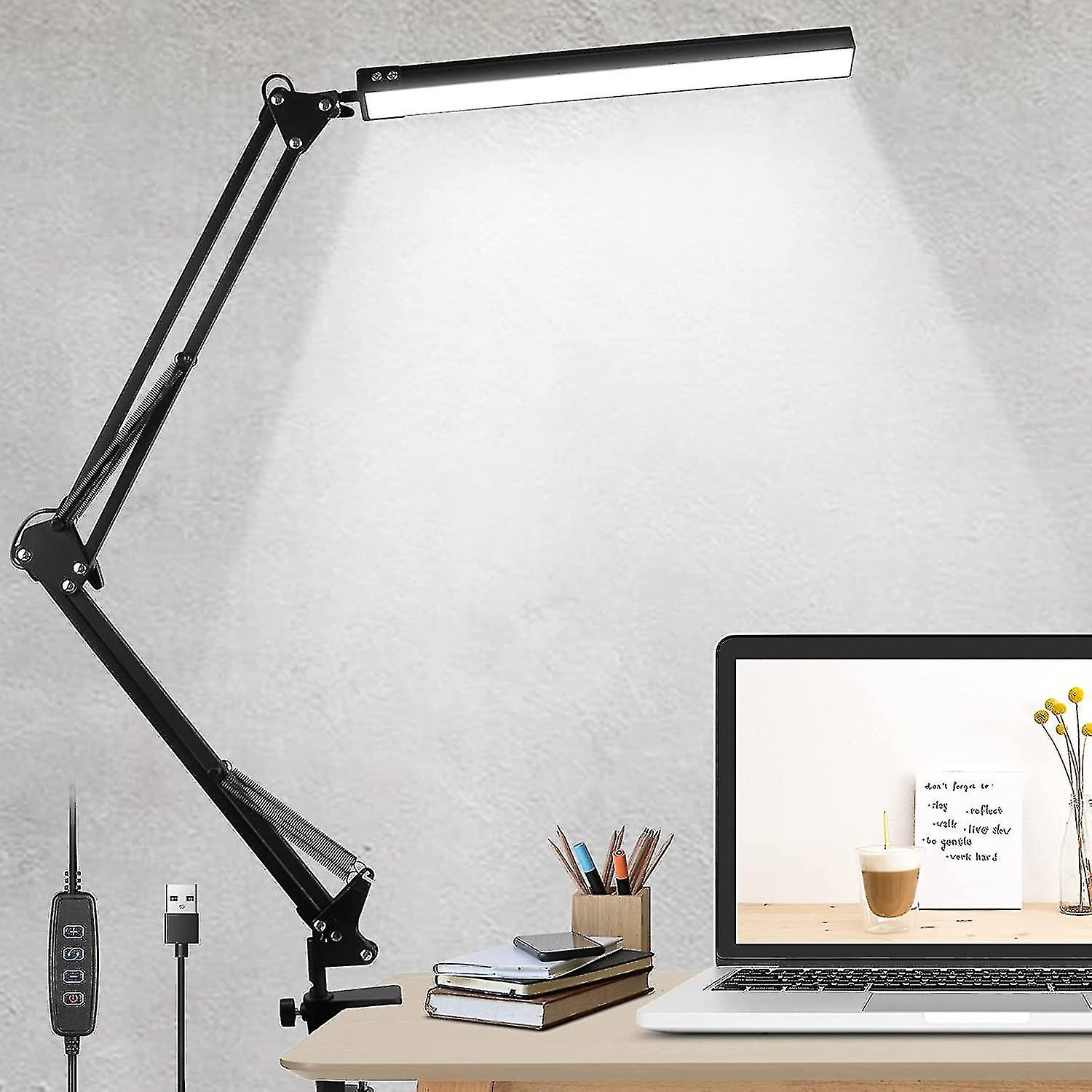Desk Lamp Led, 10w Desk Lamp Clampable Architect Lamp Swivel Arm Work Light Clamp Lamp Dimmable 3 Color 10 Brightness Usb Eye Protection Table Lamp Fo