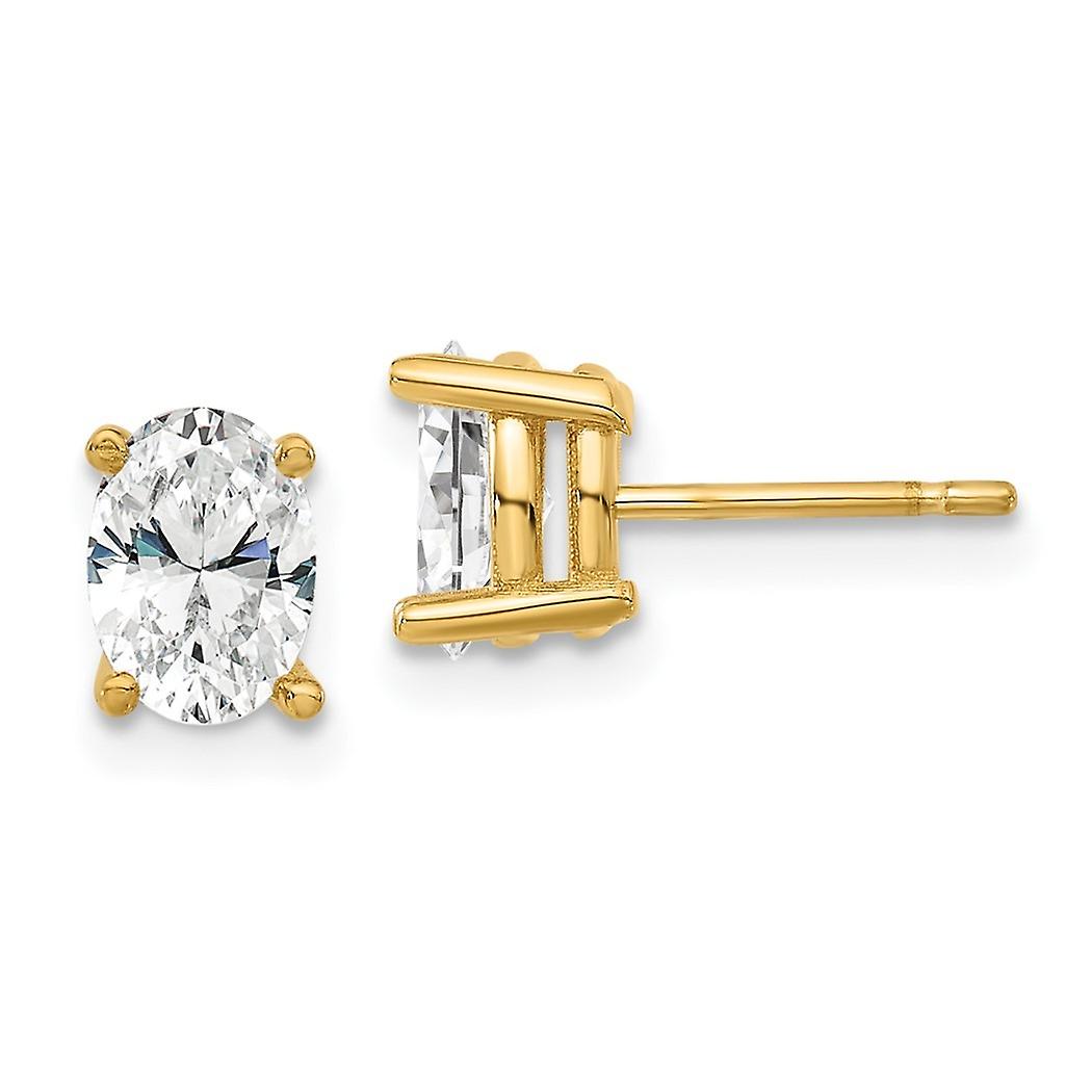 5mm 14k Yellow Gold 1 Ctw Lab Grown Diamond SI+ G+ Oval 4 Prong Heavy Weight Earrings 7x5mm Wide Stud Earring for Women